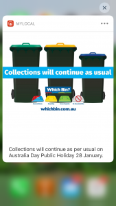 Notifications about Public Holiday collections and any changes to collection services